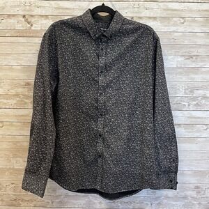 Tarocash Mens L Shirt Black Dress & Casual Button Up &‎ Down White Paisley AOP